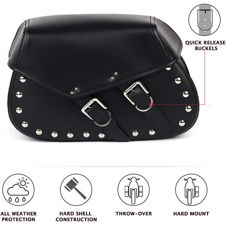 Heavy-duty Waterproof Motorcycle Saddlebags 2-Strap Extra-Large PU Synthetic Leather Motorcycle Hard Bag 
