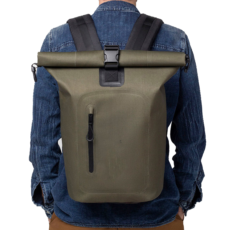 Roll Top Closed Khaki Color Soft TPU Dry Backpack Laptop Backpack For Man 