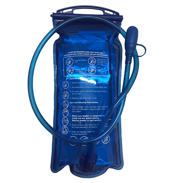 PEVA Material 2L Operation Instroduction Printing Silicon Bite Valve Custom Hydration Bladder 
